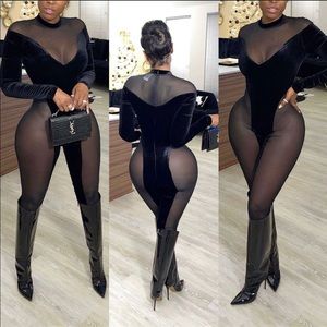 Sheer Black Velvet Jumpsuit